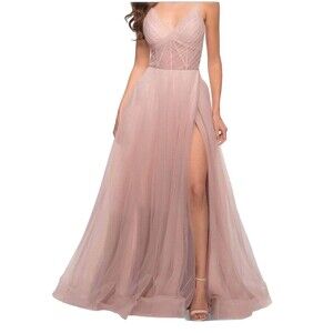 La Femme A Line Tulle  Bodice Gown 29076 Women's Dusty Mauve Size 10